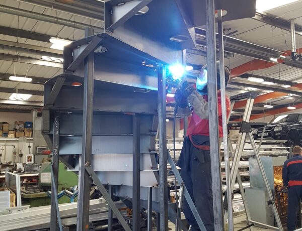 Welding sparks during steel fabrication in the SAMS Fabrications workshop