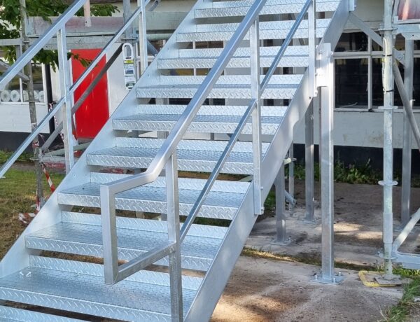 Galvanised open staircase treads close-up