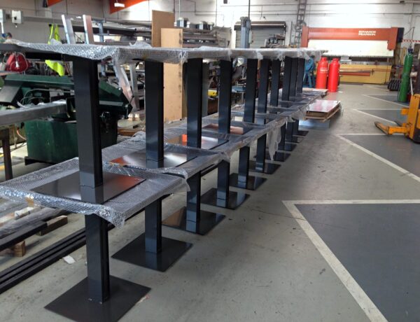 Batch of fabricated display stands in the SAMS workshop