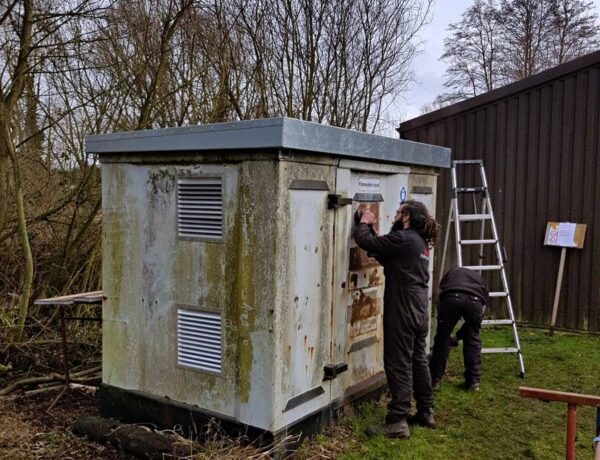 Steel kiosk enclosure being finished on site