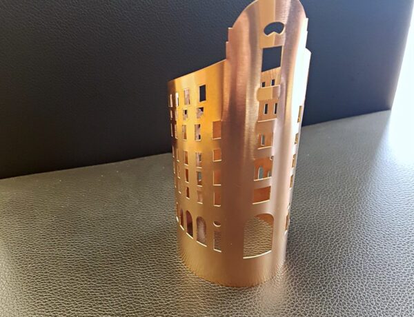 Perforated copper cylinder light shade