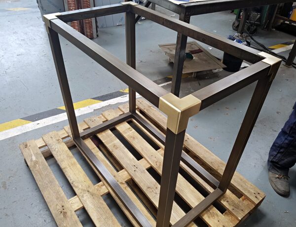 Welded Brass table frame in fabrication