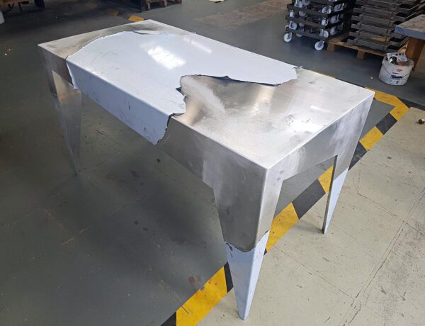 Aluminium table under fabrication in the workshop
