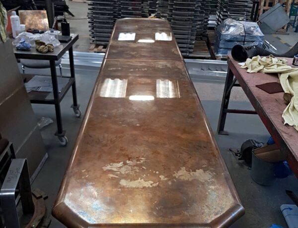 Long brass bar top fabricated in our Norwich workshop
