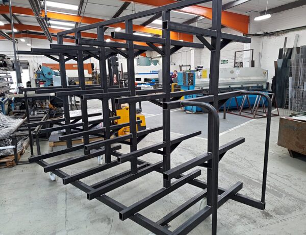 Steel stacking racks fabricated in batch