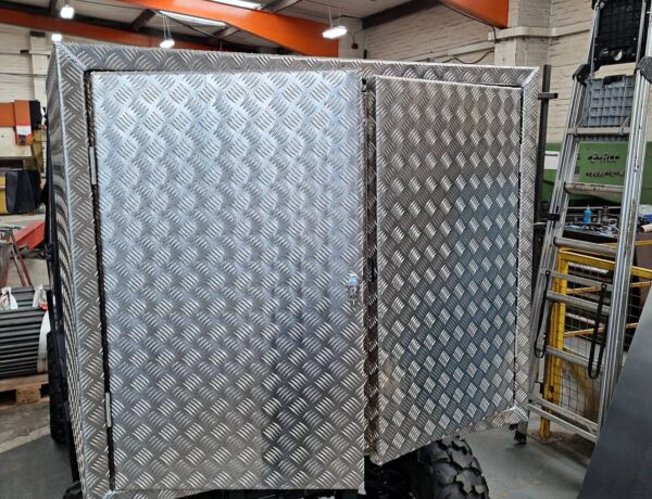 Aluminium chequer plate enclosure in the workshop