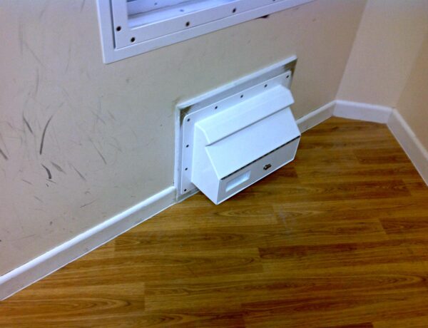 White fitted metal cover panel installed on site